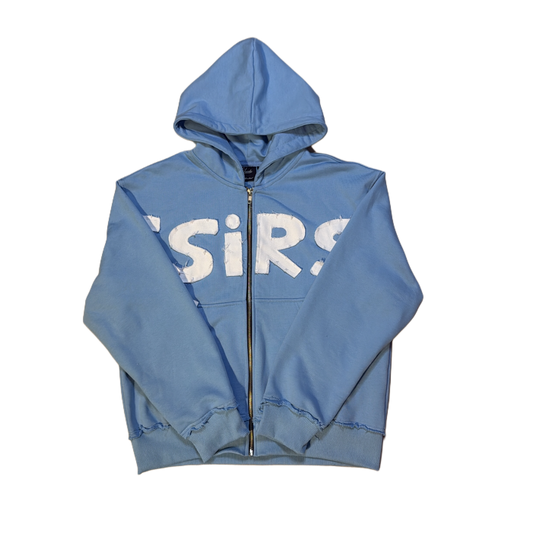 "YESSIRSKIII" BLUE ZIP HOODIE