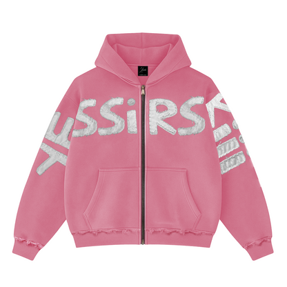 "YESSIRSKIII" PINK ZIP HOODIE