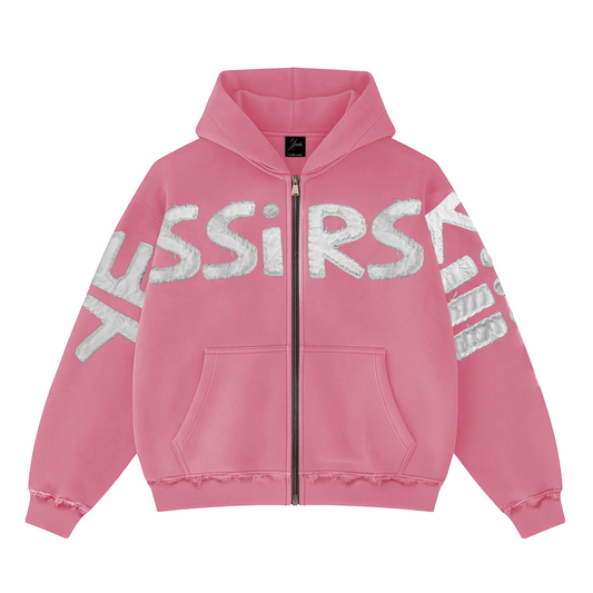 "YESSIRSKIII" PINK ZIP HOODIE