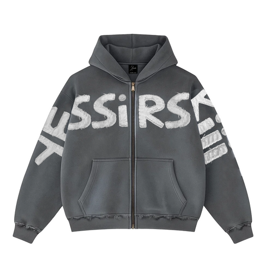 "YESSIRSKIII" WASHED ZIP HOODIE