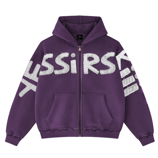 "YESSIRSKIII" PURPLE ZIP HOODIE