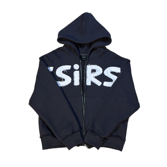 "YESSIRSKIII" NAVY BLUE ZIP HOODIE