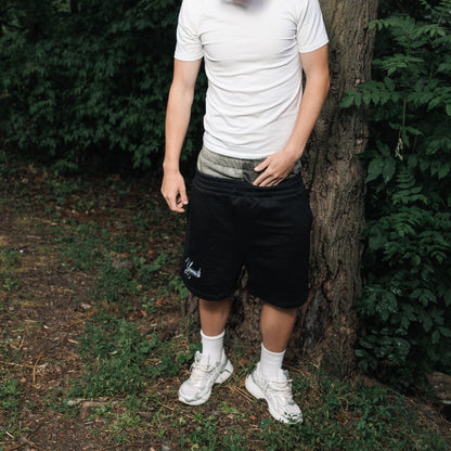 "YESSIRSKIII" DOUBLE-WAIST CAMO BLACK SHORTS