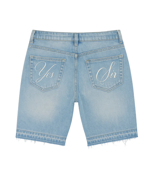 "YES SIR" WASHED LIGHT BLUE JORTS