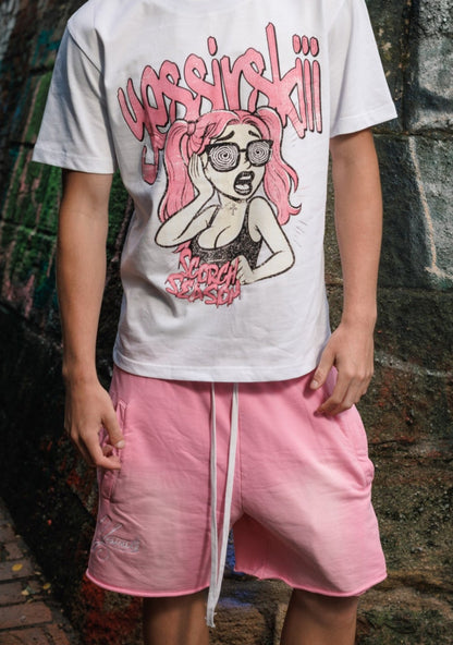 "YESSIRSKIII" SPRAY PINK SHORTS